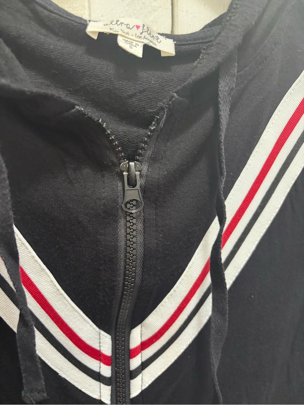 Ultra Flirt Black Zip-Front Hoodie Jacket with White & Red Stripe Detail - Picture 5 of 7